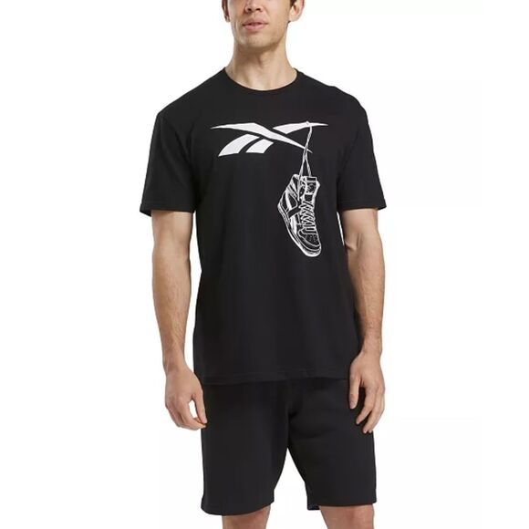 39. Reebok NWT Practice Logo Sneaker Graphic T-Shirt Black - Picture 2 of 4